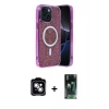 MARSİLYAN™- iPhone 14 Kılıf Eksen Çizgi - Şeffaf 360 Full Body Arka Koruyucu + PVD Metal Kamera Lens - GS