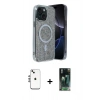 MARSİLYAN™- iPhone 14 Kılıf Eksen Çizgi - Şeffaf 360 Full Body Arka Koruyucu + Shine Kamera Lens - GS