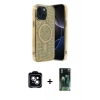 MARSİLYAN™- iPhone 14 Kılıf Eksen Çizgi - Şeffaf 360 Full Body Arka Koruyucu + PVD Metal Kamera Lens - MI