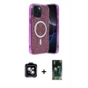 MARSİLYAN™- iPhone 14 Kılıf Eksen Çizgi - Şeffaf 360 Full Body Arka Koruyucu + PVD Metal Kamera Lens - MI