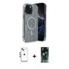 MARSİLYAN™- iPhone 14 Kılıf Eksen Çizgi - Şeffaf 360 Full Body Arka Koruyucu + Mavi Shine Kamera Lens