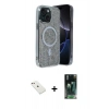 MARSİLYAN™- iPhone 14 Kılıf Eksen Çizgi - Şeffaf 360 Full Body Arka Koruyucu + Pembe Diamond Kamera Lens