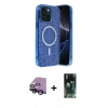 MARSİLYAN™- iPhone 14 Kılıf Eksen Çizgi - Şeffaf 360 Full Body Arka Koruyucu + Raze Metal Kamera Lens - SH