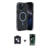 MARSİLYAN™- iPhone 14 Kılıf Eksen Çizgi - Şeffaf 360 Full Body Arka Koruyucu + PVD Metal Kamera Lens - SH