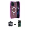 MARSİLYAN™- iPhone 14 Kılıf Eksen Çizgi - Şeffaf 360 Full Body Arka Koruyucu + PVD Metal Kamera Lens - SH
