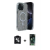 MARSİLYAN™- iPhone 14 Kılıf Eksen Çizgi - Şeffaf 360 Full Body Arka Koruyucu + PVD Metal Kamera Lens - YL