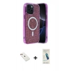 MARSİLYAN™- iPhone 14 Kılıf Eksen Çizgi - Şeffaf Pasifik Cam Ekran Koruyucu + Diamond Kamera Lens - KI