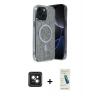 MARSİLYAN™- iPhone 14 Kılıf Eksen Çizgi - Şeffaf Pasifik Cam Ekran Koruyucu + PVD Metal Kamera Lens - PE