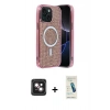 MARSİLYAN™- iPhone 14 Kılıf Eksen Çizgi - Şeffaf Pasifik Cam Ekran Koruyucu + PVD Metal Kamera Lens - PE