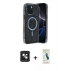 MARSİLYAN™- iPhone 14 Kılıf Eksen Çizgi - Şeffaf Pasifik Cam Ekran Koruyucu + PVD Metal Kamera Lens - PE