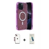 MARSİLYAN™- iPhone 14 Kılıf Eksen Çizgi - Şeffaf Pasifik Cam Ekran Koruyucu + Shine Kamera Lens - KI