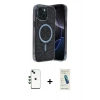 MARSİLYAN™- iPhone 14 Kılıf Eksen Çizgi - Şeffaf Pasifik Cam Ekran Koruyucu + Shine Kamera Lens - YL