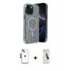 MARSİLYAN™- iPhone 14 Kılıf Eksen Çizgi - Şeffaf Pasifik Cam Ekran Koruyucu + Shine Kamera Lens - SH