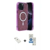 MARSİLYAN™- iPhone 14 Kılıf Eksen Çizgi - Şeffaf Royal Nano Ekran Koruyucu + Diamond Kamera Lens - PE