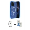 MARSİLYAN™- iPhone 14 Kılıf Eksen Çizgi - Şeffaf Royal Nano Ekran Koruyucu + Shine Kamera Lens - GS