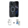 MARSİLYAN™- iPhone 14 Kılıf Eksen Çizgi - Şeffaf Royal Nano Ekran Koruyucu + Shine Kamera Lens - GS