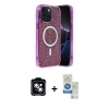 MARSİLYAN™- iPhone 14 Kılıf Eksen Çizgi - Şeffaf Royal Nano Ekran Koruyucu + PVD Metal Kamera Lens - MI