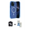 MARSİLYAN™- iPhone 14 Kılıf Eksen Çizgi - Şeffaf Royal Nano Ekran Koruyucu + PVD Metal Kamera Lens - MI