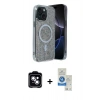 MARSİLYAN™- iPhone 14 Kılıf Eksen Çizgi - Şeffaf Royal Nano Ekran Koruyucu + PVD Metal Kamera Lens - MI