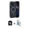 MARSİLYAN™- iPhone 14 Kılıf Eksen Çizgi - Şeffaf Royal Nano Ekran Koruyucu + PVD Metal Kamera Lens - MI