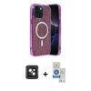 MARSİLYAN™- iPhone 14 Kılıf Eksen Çizgi - Şeffaf Royal Nano Ekran Koruyucu + PVD Metal Kamera Lens - PE
