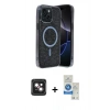 MARSİLYAN™- iPhone 14 Kılıf Eksen Çizgi - Şeffaf Royal Nano Ekran Koruyucu + PVD Metal Kamera Lens - PE