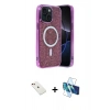 MARSİLYAN™- iPhone 14 Kılıf Eksen Çizgi - Siyah 3D Antistatik Cam Ekran Koruyucu + Diamond Kamera Lens - KI