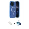 MARSİLYAN™- iPhone 14 Kılıf Eksen Çizgi - Siyah 3D Antistatik Cam Ekran Koruyucu + Diamond Kamera Lens - KI