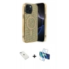 MARSİLYAN™- iPhone 14 Kılıf Eksen Çizgi - Siyah 3D Antistatik Cam Ekran Koruyucu + Diamond Kamera Lens - SABE