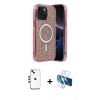 MARSİLYAN™- iPhone 14 Kılıf Eksen Çizgi - Siyah 3D Antistatik Cam Ekran Koruyucu + Shine Kamera Lens - GD