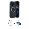 MARSİLYAN™- iPhone 14 Kılıf Eksen Çizgi - Siyah 3D Antistatik Cam Ekran Koruyucu + Shine Kamera Lens - GS