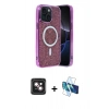MARSİLYAN™- iPhone 14 Kılıf Eksen Çizgi - Siyah 3D Antistatik Cam Ekran Koruyucu + PVD Metal Kamera Lens - PE