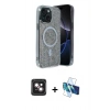 MARSİLYAN™- iPhone 14 Kılıf Eksen Çizgi - Siyah 3D Antistatik Cam Ekran Koruyucu + PVD Metal Kamera Lens - PE