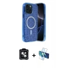 MARSİLYAN™- iPhone 14 Kılıf Eksen Çizgi - Siyah 3D Antistatik Cam Ekran Koruyucu + PVD Metal Kamera Lens - YL