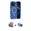 MARSİLYAN™- iPhone 14 Kılıf Eksen Çizgi - Siyah 3D Antistatik Cam Ekran Koruyucu + Raze Metal Kamera Lens - SH