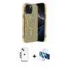 MARSİLYAN™- iPhone 14 Kılıf Eksen Çizgi - Siyah 3D Antistatik Cam Ekran Koruyucu + Shine Kamera Lens - KI