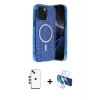 MARSİLYAN™- iPhone 14 Kılıf Eksen Çizgi - Siyah 3D Antistatik Cam Ekran Koruyucu + Shine Kamera Lens - KI