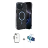 MARSİLYAN™- iPhone 14 Kılıf Eksen Çizgi - Siyah 3D Antistatik Cam Ekran Koruyucu + Shine Kamera Lens - SH
