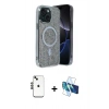 MARSİLYAN™- iPhone 14 Kılıf Eksen Çizgi - Siyah 3D Antistatik Cam Ekran Koruyucu + Shine Kamera Lens - SH
