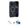 MARSİLYAN™- iPhone 14 Kılıf Eksen Çizgi - Siyah 3D Antistatik Cam Ekran Koruyucu + Diamond Kamera Lens - YL