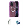 MARSİLYAN™- iPhone 14 Kılıf Eksen Çizgi - Siyah 3D Antistatik Cam Ekran Koruyucu + Shine Kamera Lens - YL