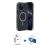 MARSİLYAN™- iPhone 14 Kılıf Eksen Çizgi - Siyah 3D Antistatik Cam Ekran Koruyucu + Shine Kamera Lens - YL