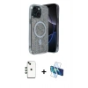 MARSİLYAN™- iPhone 14 Kılıf Eksen Çizgi - Siyah 3D Antistatik Cam Ekran Koruyucu + Shine Kamera Lens - YL
