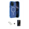 MARSİLYAN™- iPhone 14 Kılıf Eksen Çizgi - Siyah 3D Antistatik Hayalet Cam Ekran Koruyucu + Diamond Kamera Lens - YL