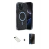 MARSİLYAN™- iPhone 14 Kılıf Eksen Çizgi - Siyah 3D Antistatik Hayalet Cam Ekran Koruyucu + Diamond Kamera Lens - YL
