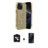 MARSİLYAN™- iPhone 14 Kılıf Eksen Çizgi - Siyah 3D Antistatik Hayalet Cam Ekran Koruyucu + PVD Metal Kamera Lens - TU