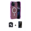 MARSİLYAN™- iPhone 14 Kılıf Eksen Çizgi - Siyah 3D Antistatik Hayalet Cam Ekran Koruyucu + PVD Metal Kamera Lens - SH