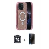 MARSİLYAN™- iPhone 14 Kılıf Eksen Çizgi - Siyah 3D Antistatik Hayalet Cam Ekran Koruyucu + PVD Metal Kamera Lens - SH
