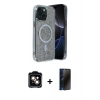 MARSİLYAN™- iPhone 14 Kılıf Eksen Çizgi - Siyah 3D Antistatik Hayalet Cam Ekran Koruyucu + PVD Metal Kamera Lens - TU