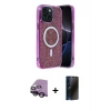MARSİLYAN™- iPhone 14 Kılıf Eksen Çizgi - Siyah 3D Antistatik Hayalet Cam Ekran Koruyucu + Raze Metal Kamera Lens - SH
